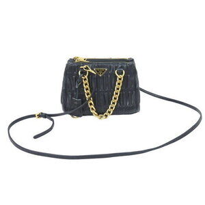Prada Gaufre Gathered Handbag Shoulder Bag Triangle Logo Black